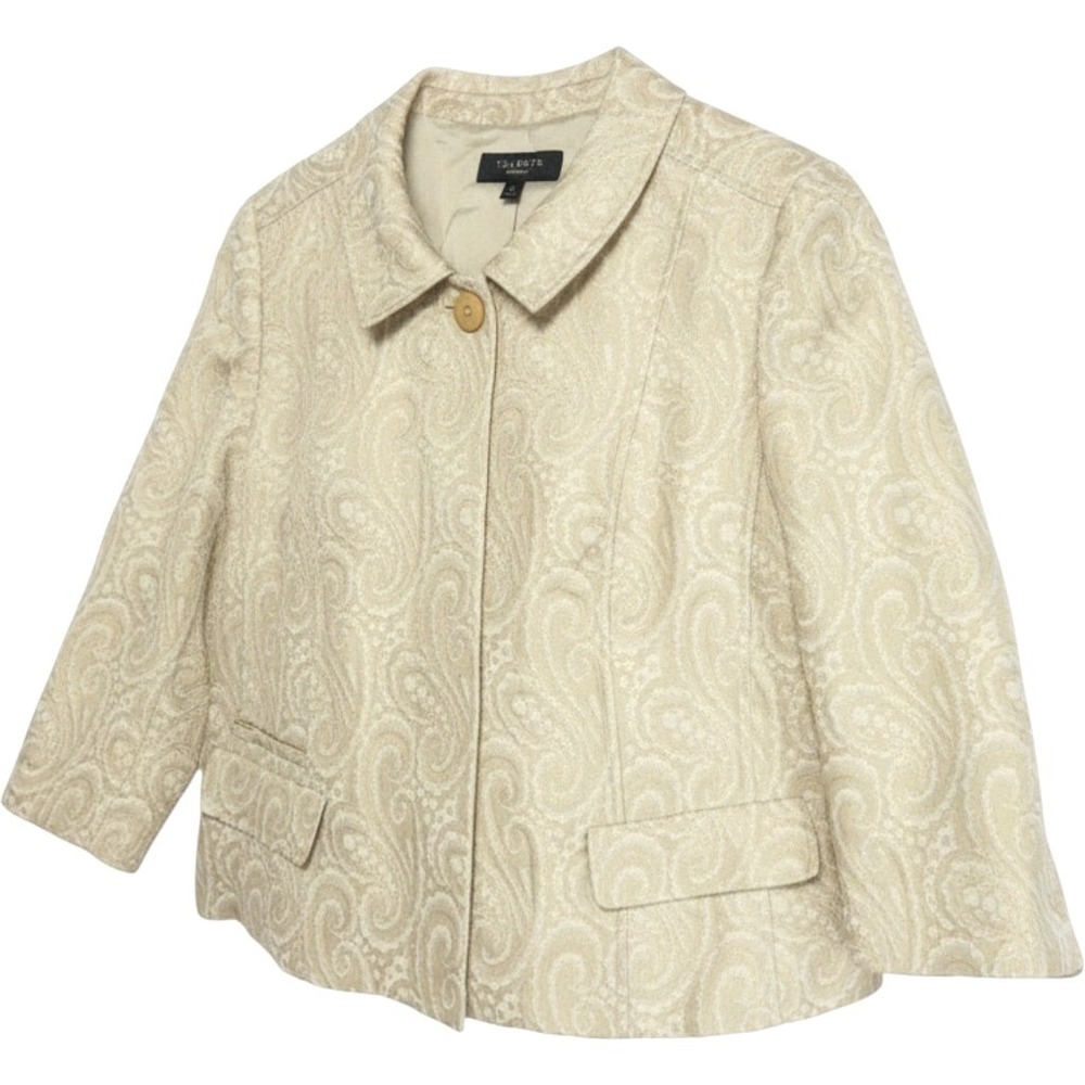 Talbots Brocade Swing Jacket Blazer Womens 16 XL Gold Metallic Paisley Jacquard